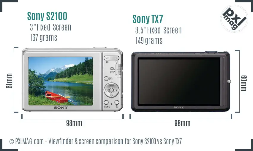 Sony S2100 vs Sony TX7 Screen and Viewfinder comparison