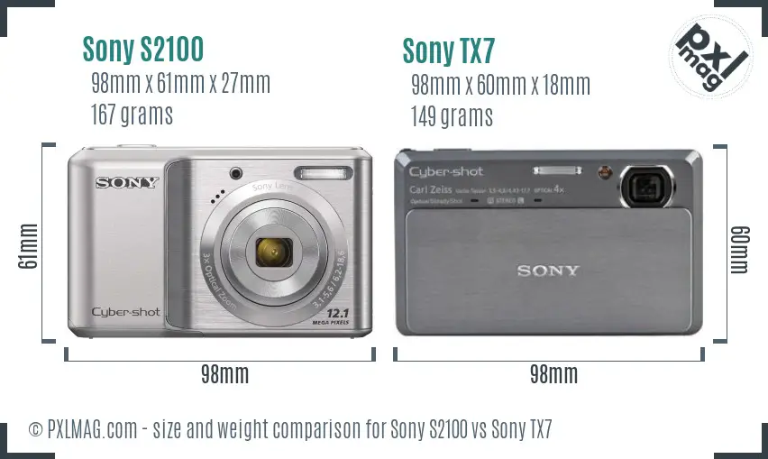 Sony S2100 vs Sony TX7 size comparison