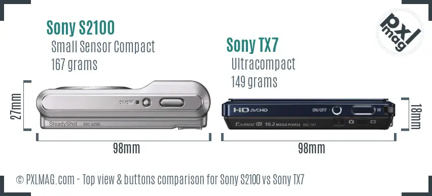 Sony S2100 vs Sony TX7 top view buttons comparison