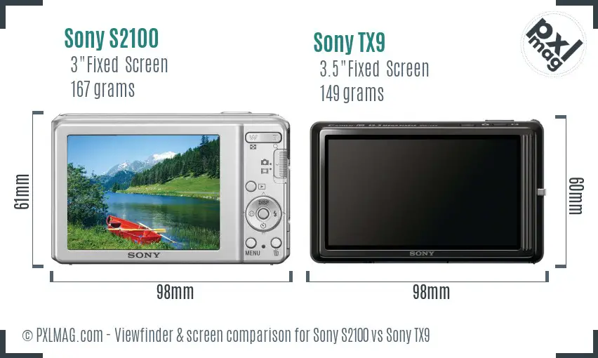 Sony S2100 vs Sony TX9 Screen and Viewfinder comparison