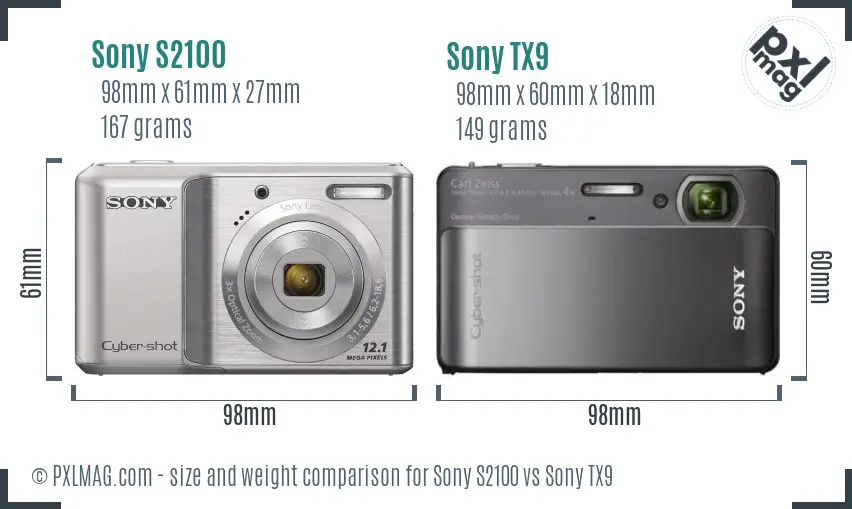 Sony S2100 vs Sony TX9 size comparison