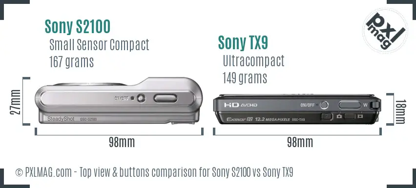 Sony S2100 vs Sony TX9 top view buttons comparison