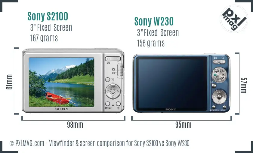 Sony S2100 vs Sony W230 Screen and Viewfinder comparison