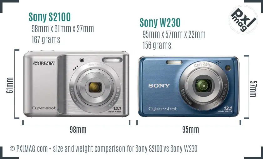 Sony S2100 vs Sony W230 size comparison