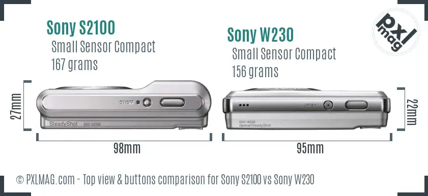 Sony S2100 vs Sony W230 top view buttons comparison