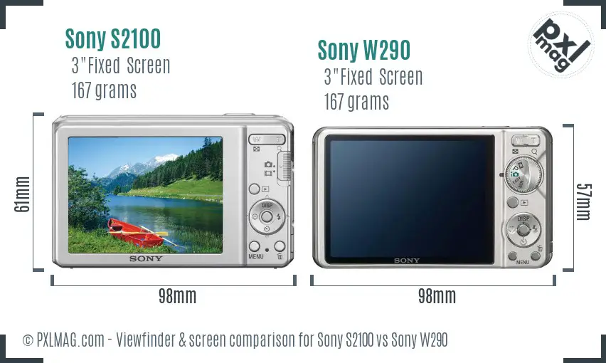 Sony S2100 vs Sony W290 Screen and Viewfinder comparison
