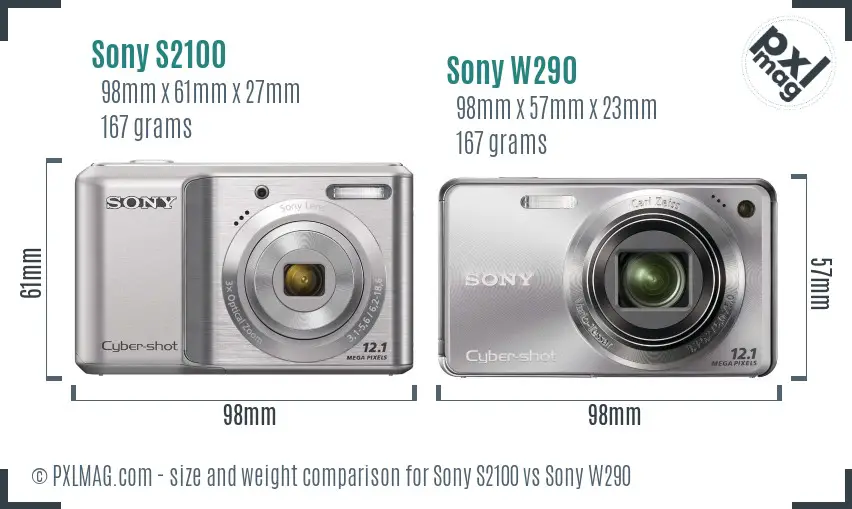 Sony S2100 vs Sony W290 size comparison