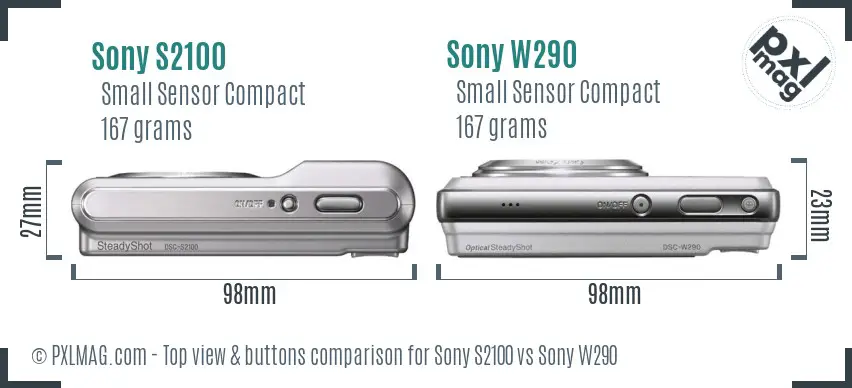 Sony S2100 vs Sony W290 top view buttons comparison