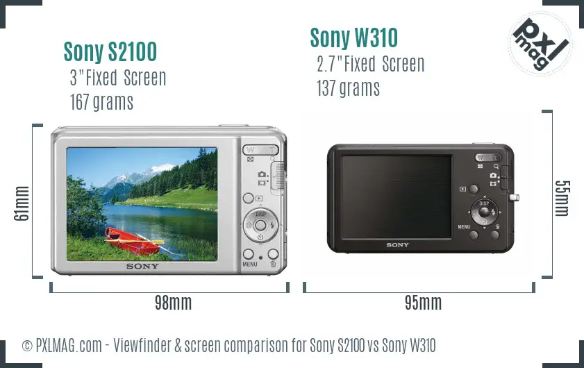 Sony S2100 vs Sony W310 Screen and Viewfinder comparison