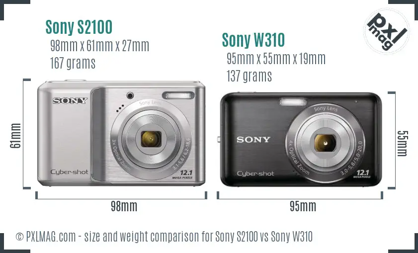 Sony S2100 vs Sony W310 size comparison