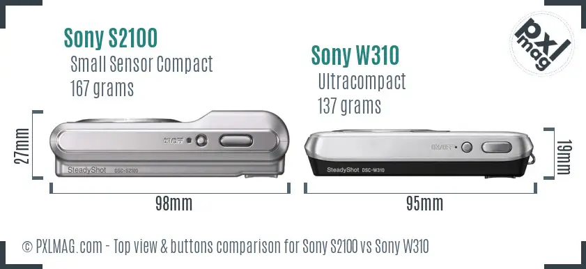 Sony S2100 vs Sony W310 top view buttons comparison