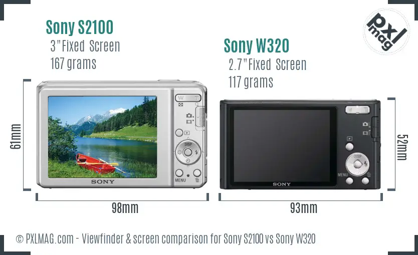 Sony S2100 vs Sony W320 Screen and Viewfinder comparison