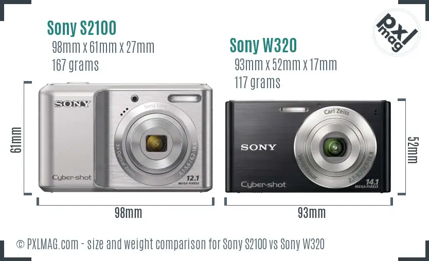 Sony S2100 vs Sony W320 size comparison