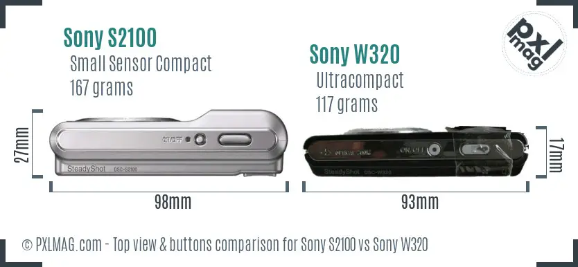 Sony S2100 vs Sony W320 top view buttons comparison
