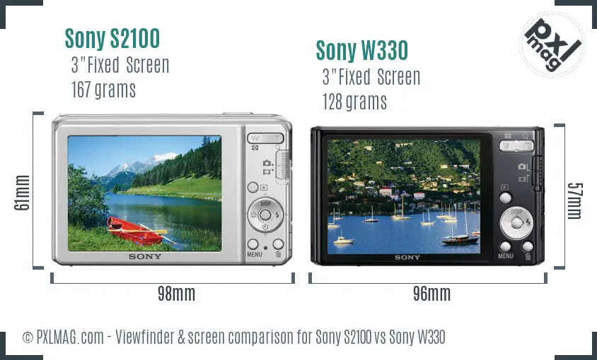 Sony S2100 vs Sony W330 Screen and Viewfinder comparison
