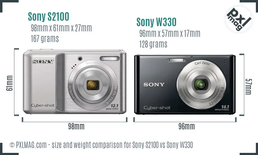 Sony S2100 vs Sony W330 size comparison