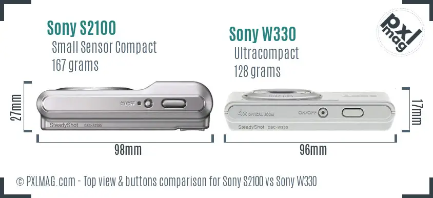 Sony S2100 vs Sony W330 top view buttons comparison