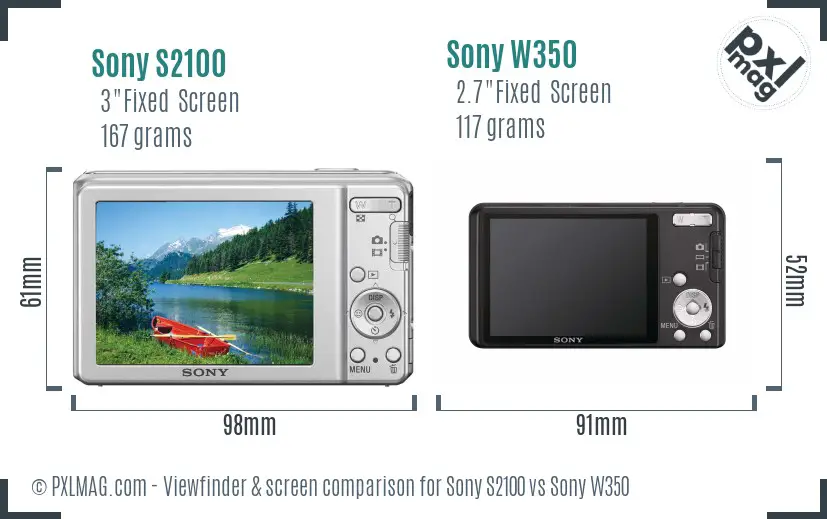 Sony S2100 vs Sony W350 Screen and Viewfinder comparison
