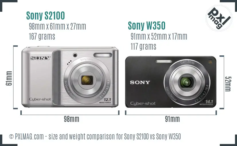 Sony S2100 vs Sony W350 size comparison
