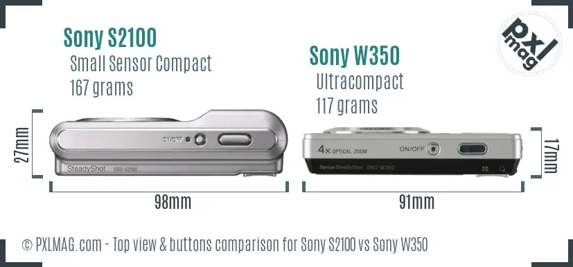 Sony S2100 vs Sony W350 top view buttons comparison