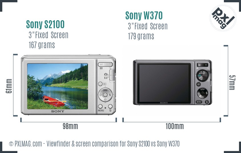 Sony S2100 vs Sony W370 Screen and Viewfinder comparison