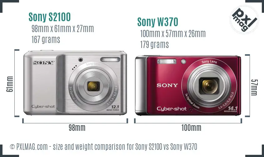 Sony S2100 vs Sony W370 size comparison