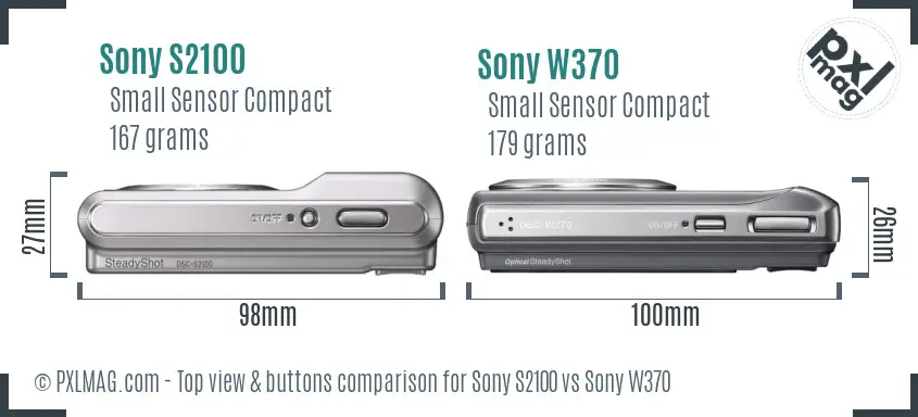 Sony S2100 vs Sony W370 top view buttons comparison