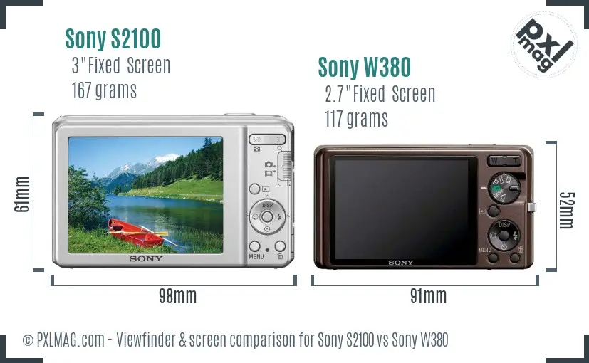Sony S2100 vs Sony W380 Screen and Viewfinder comparison