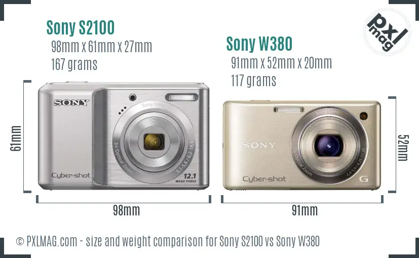 Sony S2100 vs Sony W380 size comparison