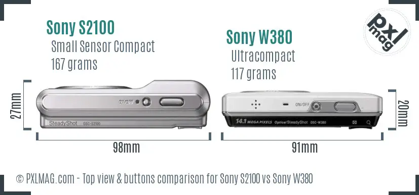 Sony S2100 vs Sony W380 top view buttons comparison
