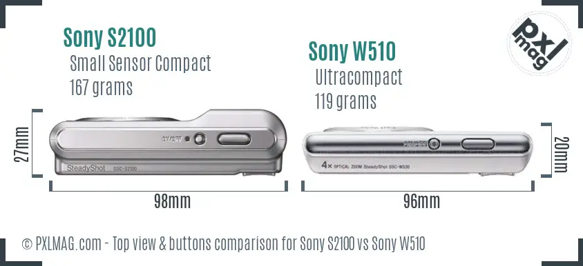 Sony S2100 vs Sony W510 top view buttons comparison