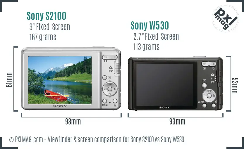 Sony S2100 vs Sony W530 Screen and Viewfinder comparison