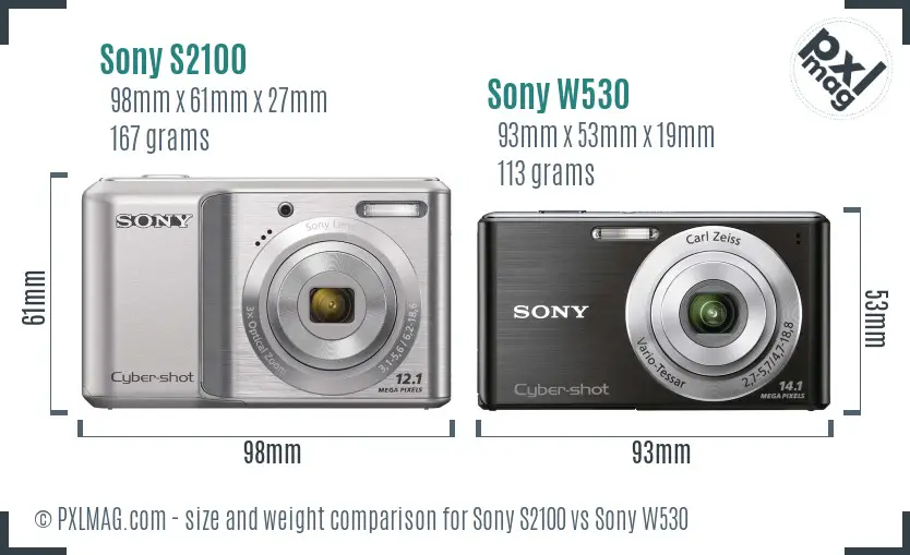 Sony S2100 vs Sony W530 size comparison