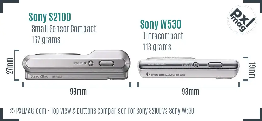 Sony S2100 vs Sony W530 top view buttons comparison