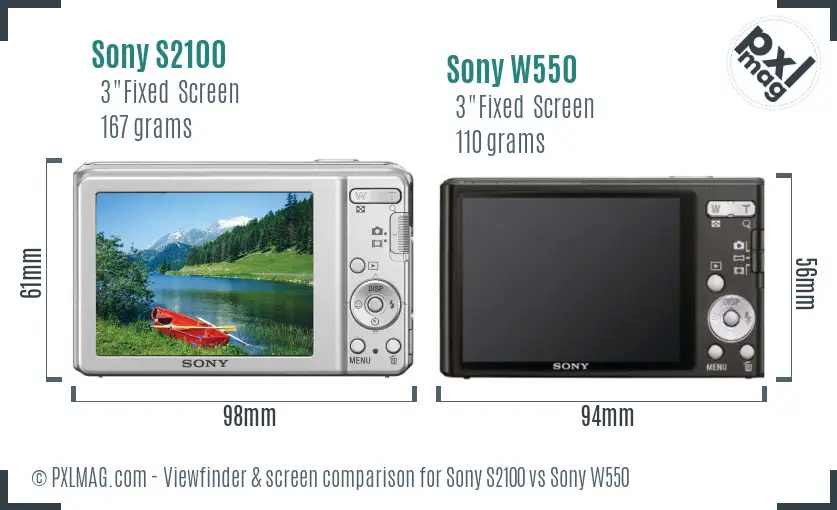 Sony S2100 vs Sony W550 Screen and Viewfinder comparison
