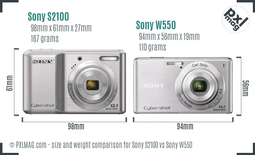 Sony S2100 vs Sony W550 size comparison