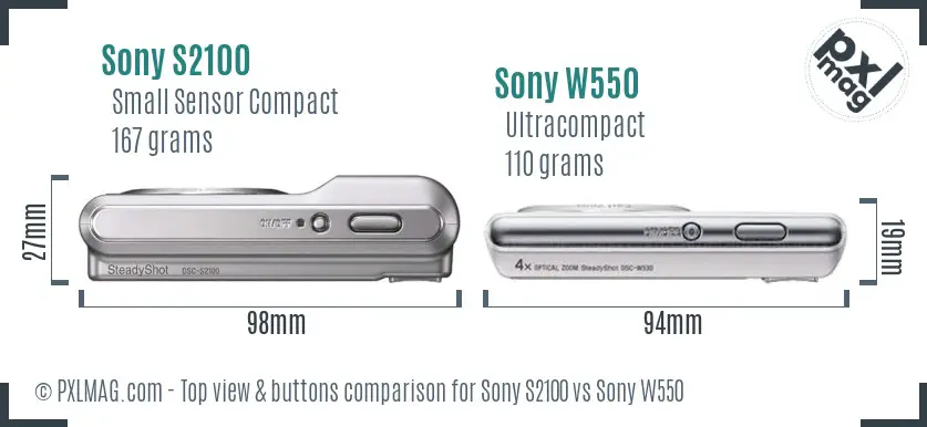 Sony S2100 vs Sony W550 top view buttons comparison