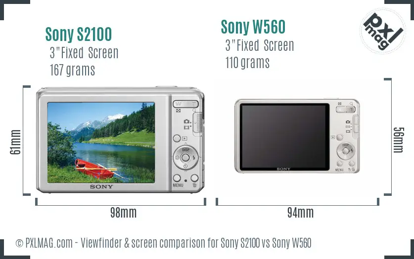 Sony S2100 vs Sony W560 Screen and Viewfinder comparison