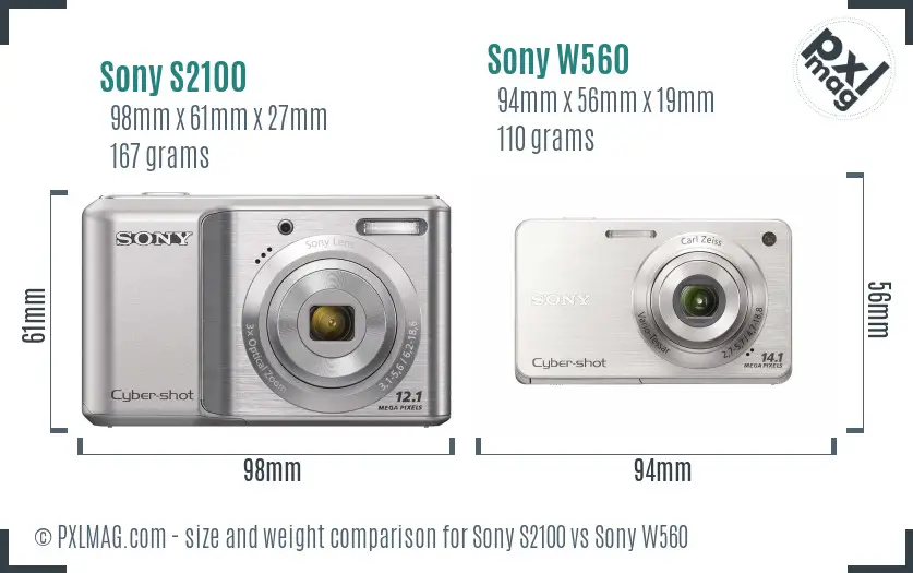 Sony S2100 vs Sony W560 size comparison
