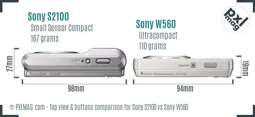 Sony S2100 vs Sony W560 top view buttons comparison
