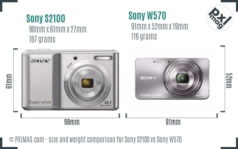 Sony S2100 vs Sony W570 size comparison