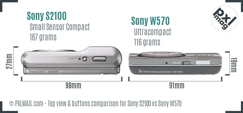 Sony S2100 vs Sony W570 top view buttons comparison