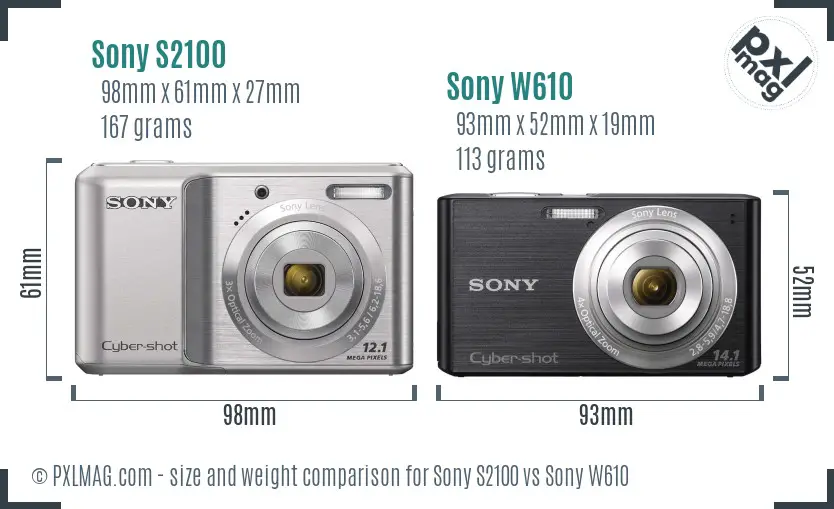 Sony S2100 vs Sony W610 size comparison