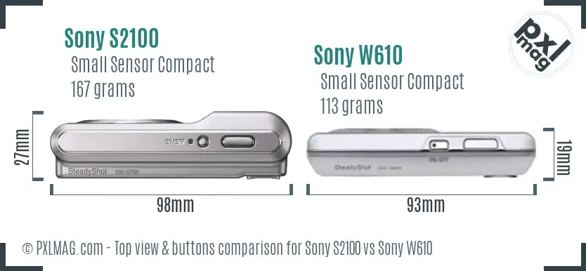 Sony S2100 vs Sony W610 top view buttons comparison