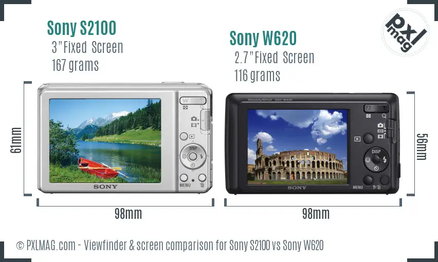 Sony S2100 vs Sony W620 Screen and Viewfinder comparison