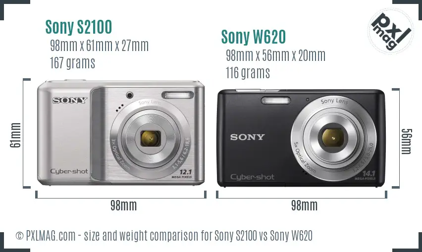 Sony S2100 vs Sony W620 size comparison