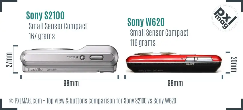 Sony S2100 vs Sony W620 top view buttons comparison