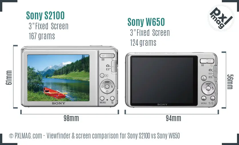 Sony S2100 vs Sony W650 Screen and Viewfinder comparison