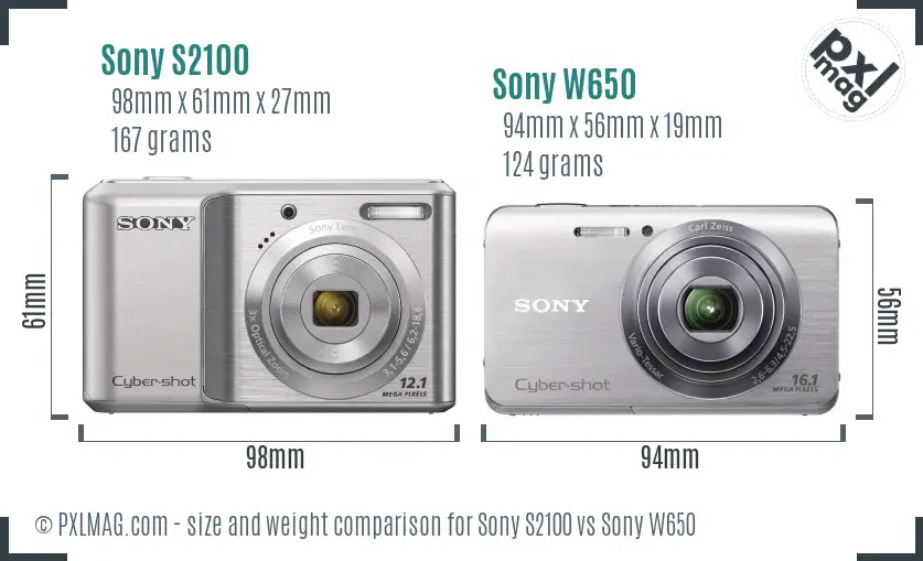 Sony S2100 vs Sony W650 size comparison