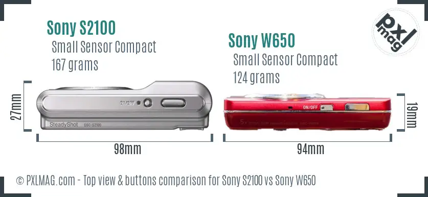 Sony S2100 vs Sony W650 top view buttons comparison